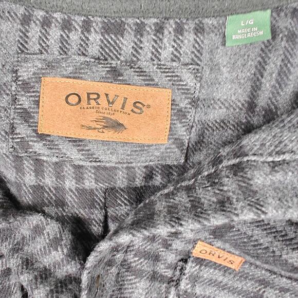 Orvis Men’s Plaid Flannel Shacket Button Up Shirt Jacket Gray Black Size L - Picture 8 of 11